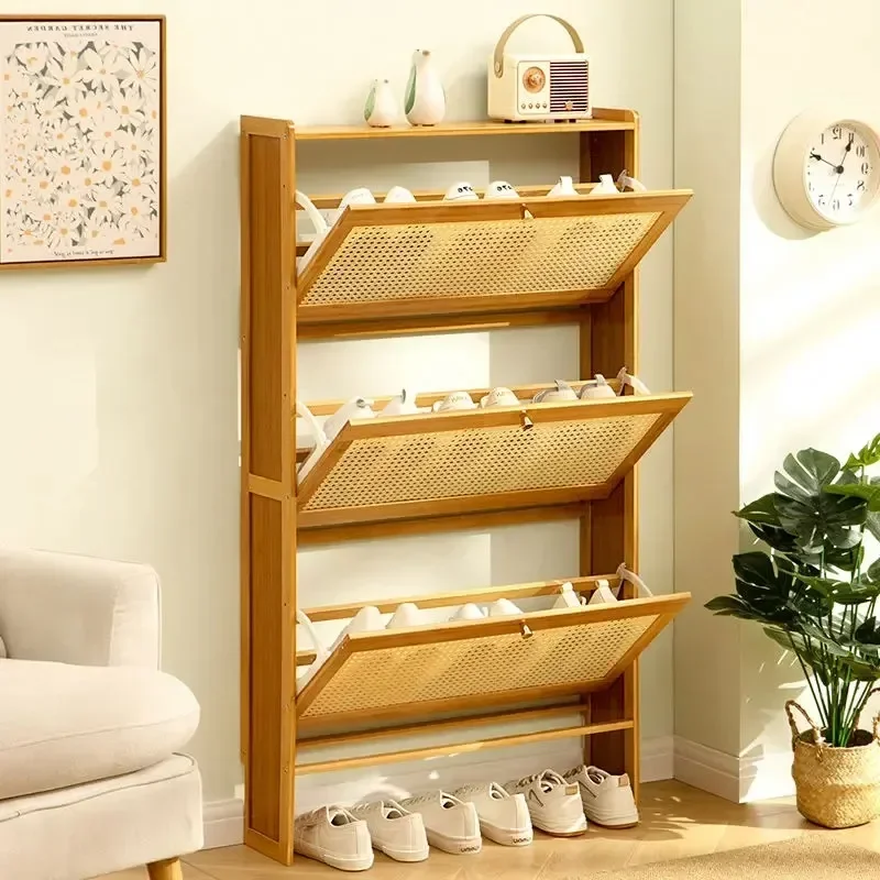 

Nordic Small Shoe Cabinets Ultra-narrow Door Side Shoe Rack Simple Oblique Multi-layer Household Ultra-thin Cracks Against Wall