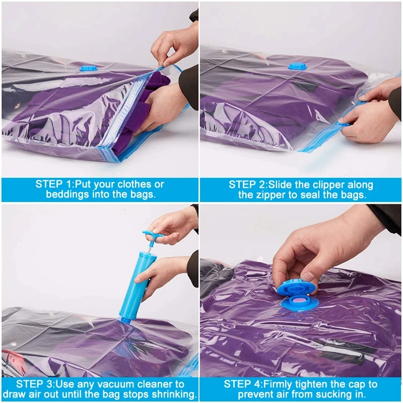 5Pcs Vacuum Storage Bags Vacuum Seal Bag Space Saving Bags Comforters Clothes Pillow Bedding Blanket Travel Vacuum Bag Storage