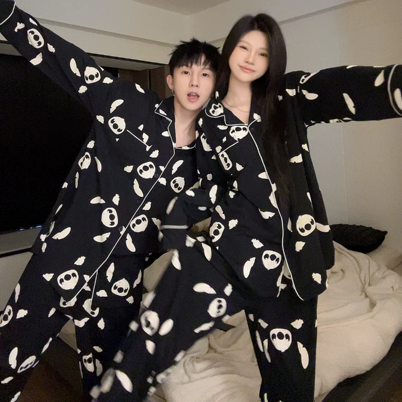 Stitch couple pajamas autumn pure cotton long-sleeved trousers cartoon casual men\'s women\'s pajamas Disney loungewear set