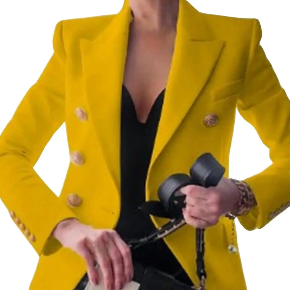 Short Jacket Solid Color Women's Suit Coat Classic Lapel Design Loose Fit Double Breasted Outwear for Business Casual Wear