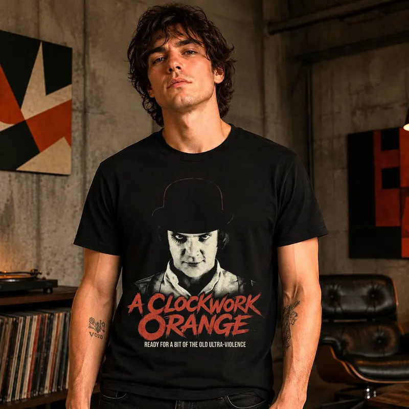 A Clockwork Orange Alex DeLarge T Shirt Vintage Movie Graphic Tee Stanley Kubrick 1970's Film Retro Short Sleeve Unisex Top