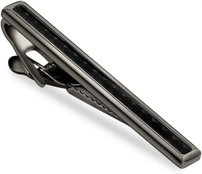 

2.2 Inch Brass Tie Bar Clip with Carbon Fiber Design, Gun-Black Finish for Men's Fashion