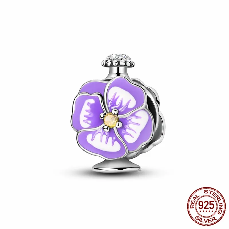 

925 sterling silver flower charm beads for DIY bracelets and jewelry for women.