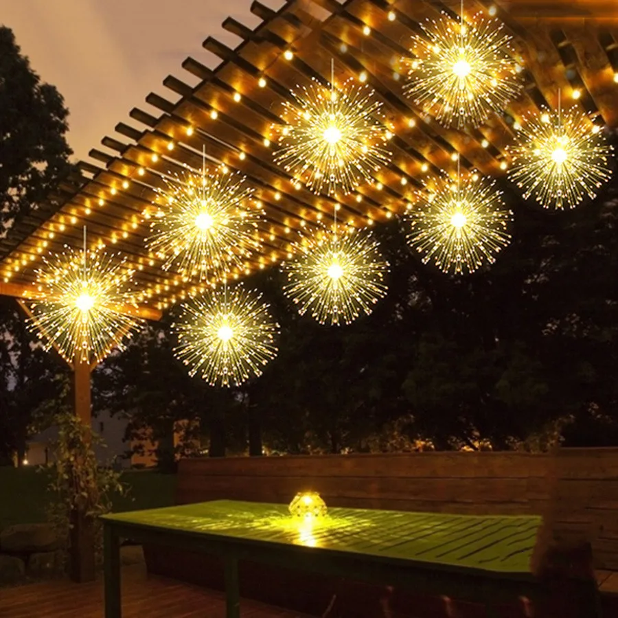 Imagem -02 - Fireworks Fairy String Lights eu Plug Christmas Hanging Starburst Garland Lights para Garden Party Wedding Holiday Decor Pcs 10 Pcs