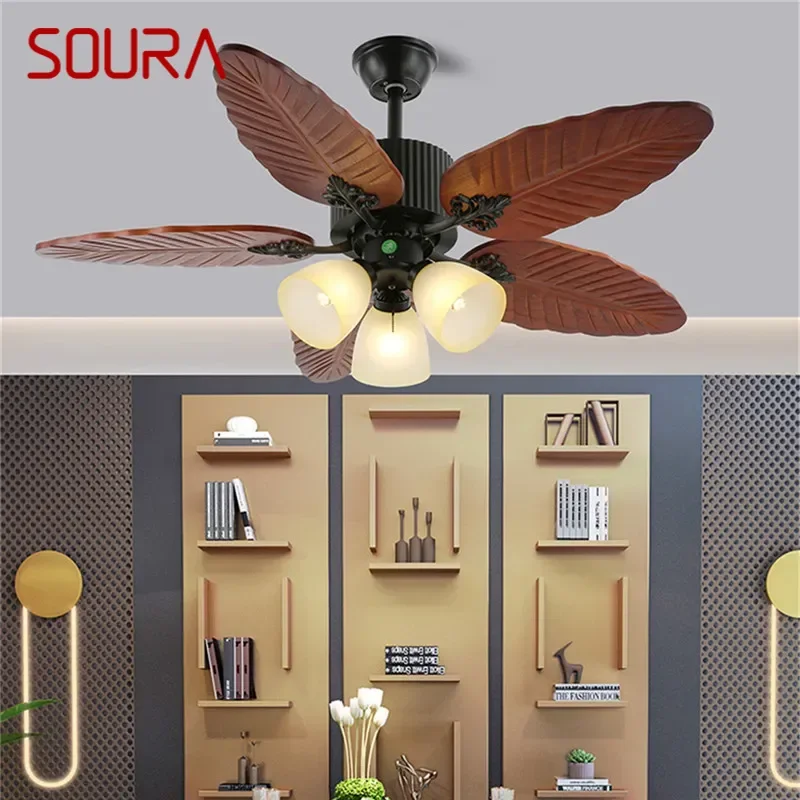 

SOURA European Luxury LED Fan Light American Retro Living Room Restaurant Bedroom Ceiling Fan Light Remote Electric Fan Light