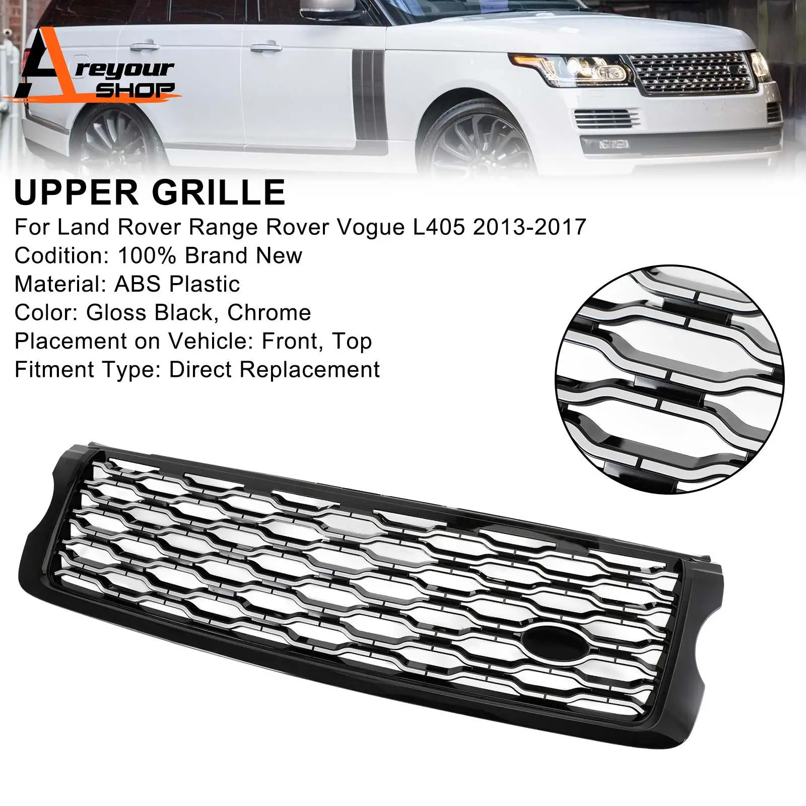 Front Bumper Upper Grille Grill Fit for Land Rover Range Rover Vogue L405 2013-2017