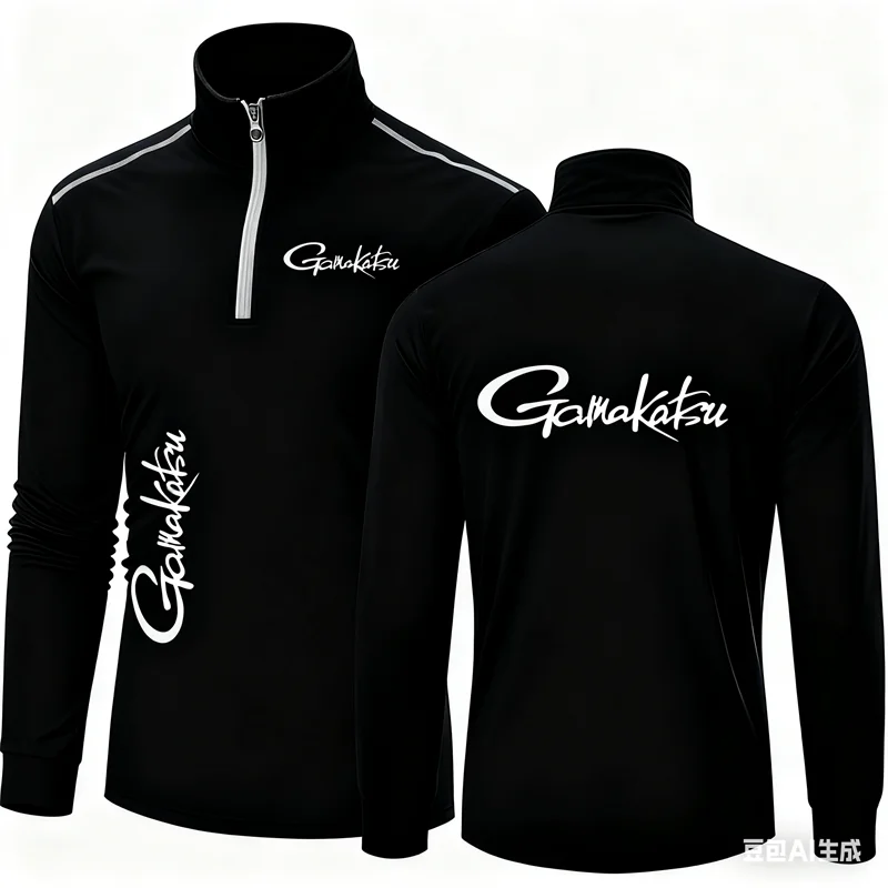 

Autumn Gamakatsu Printed Men's Half-Zip Stand Collar Shirt Casual Comfortable Long Sleeve Tops Business Casual Men Sweatshirts