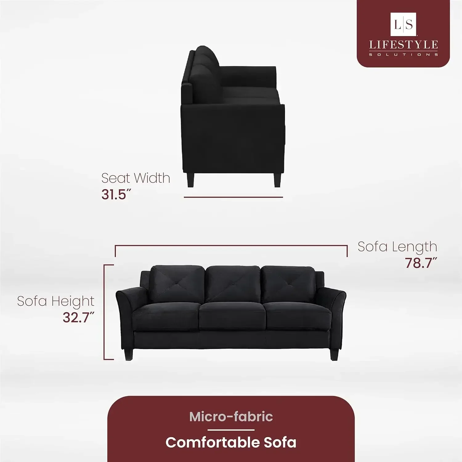 Lifestyle Solutions Harrington Sofa, Black