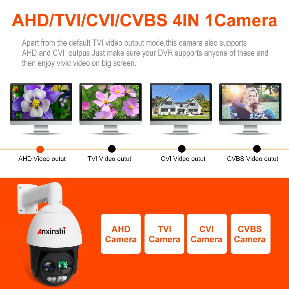 Anxinshi 5.0MP 20X 줌 아날로그 PTZ 카메라 풀 HD AHD CVI TVI CVBS 4 in 1 출력 PTZ 보안 카메라