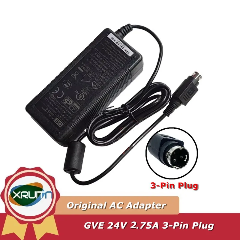 Genuine GVE Power Supply GM60-240275-F GM60240275F AC/DC Adapter 24V 2.75A With 3-Pin Plug 66W Original