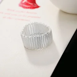 Hot Street fashion 925 Sterling Silver charms Simple Net Rings fine Jewelry for Women men Size 6 7 8 9 10 Wedding gifts