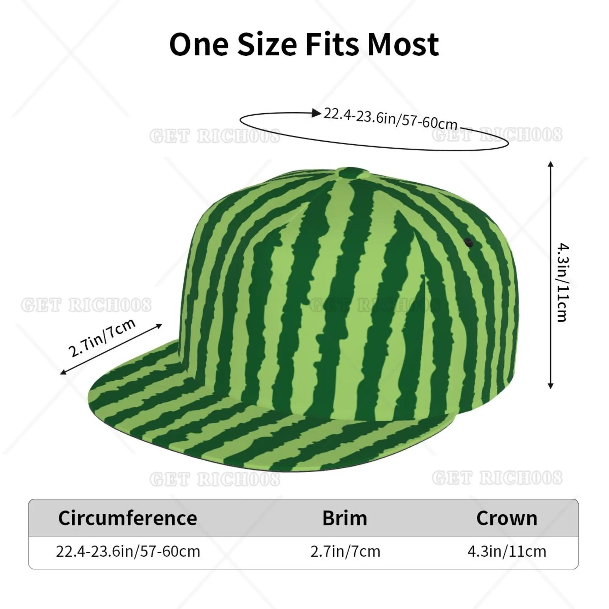 Funny Watermelon Summer Snapback Hat Hip Hop Flat Brim Cap Unisex Adult Teens Adjustable Baseball Print One Size Outdoor