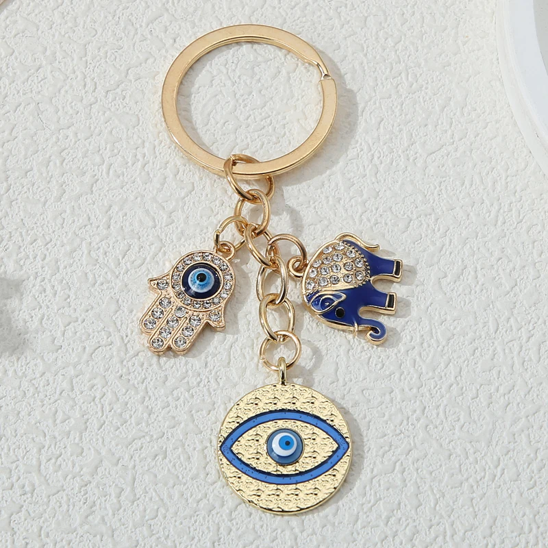 Alloy Keychains with Hearts & Evil Eyes