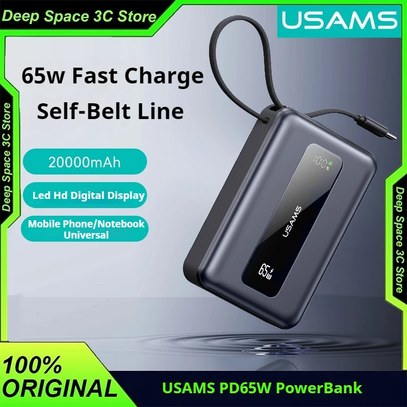 

USAMS 20000mAh Power Bank 65W Type C Fast Charge With Cable Portable External Battery Mobile PowerBank For iPhone MacBook Laptop