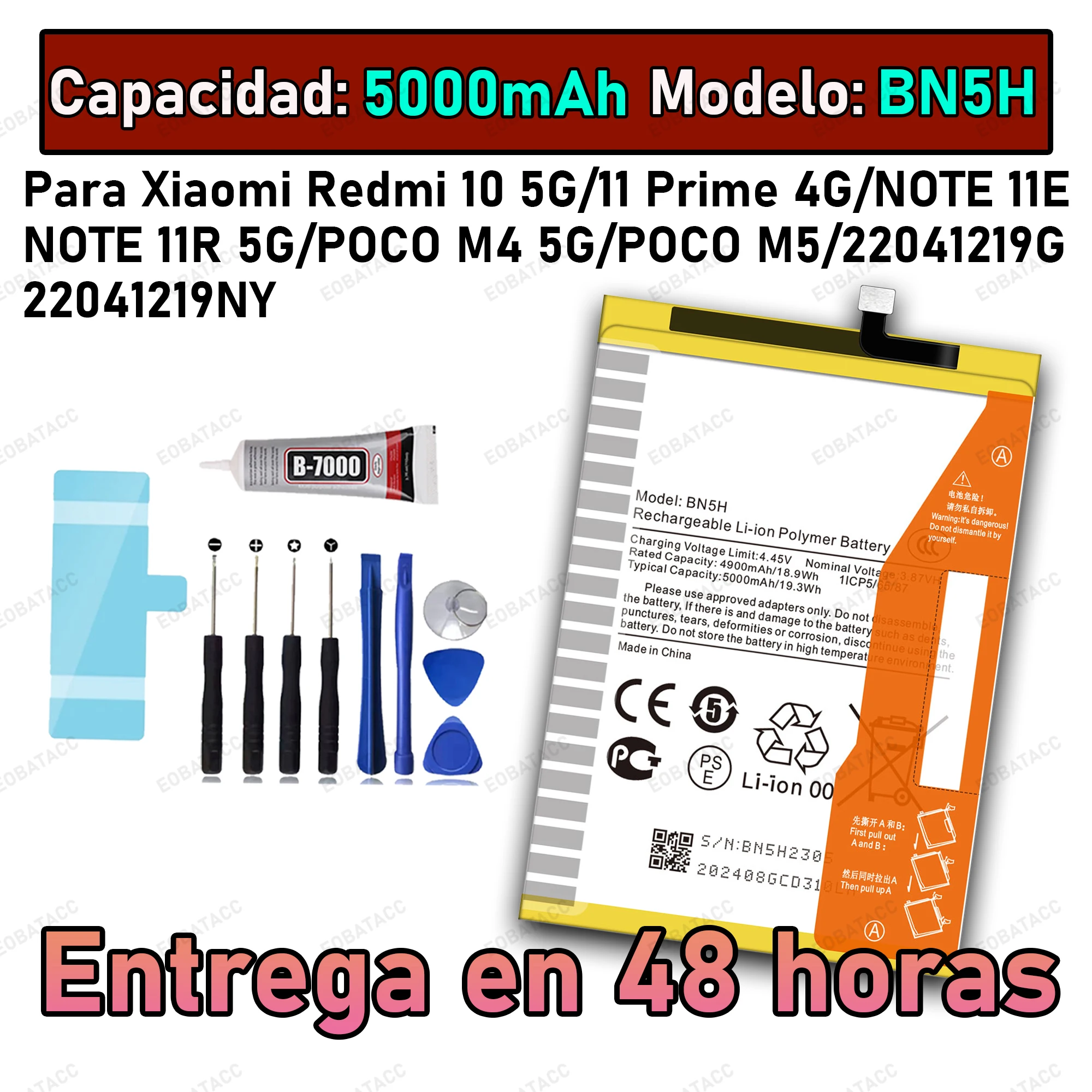 

100% New Zero Cycle BN5H Battery For XIAOMI Redmi 10 5G/11 Prime 4G/NOTE 11E/NOTE 11R 5G/POCO M4 5G/POCO M5 Bateria +Free Tools