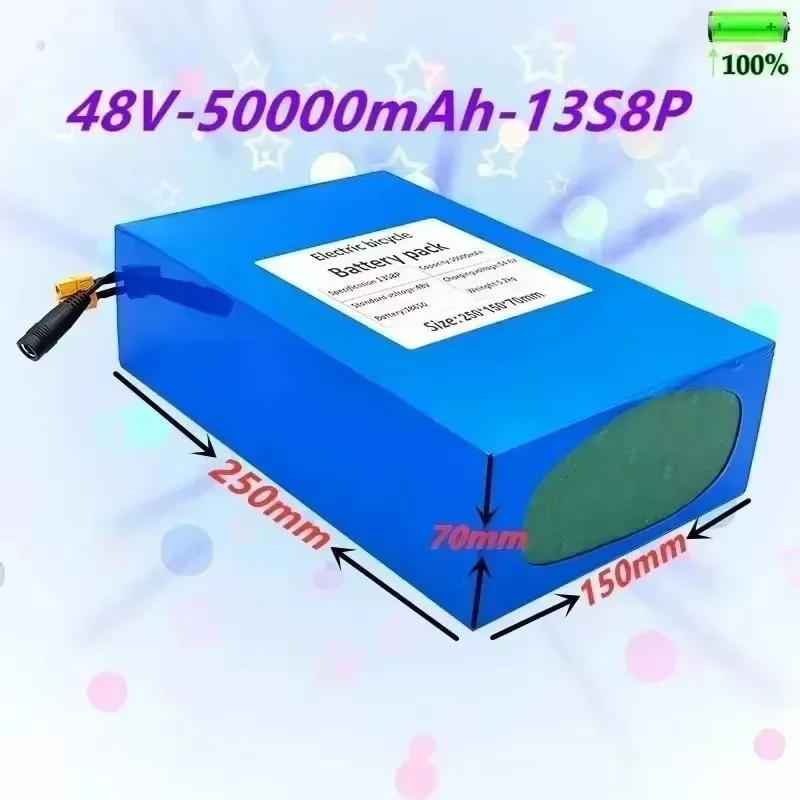 18650 battery lithium-ion battery pack 48V 50000mAh 13S8P for electric scooters, bicycles, customizable plug, EU/US charger