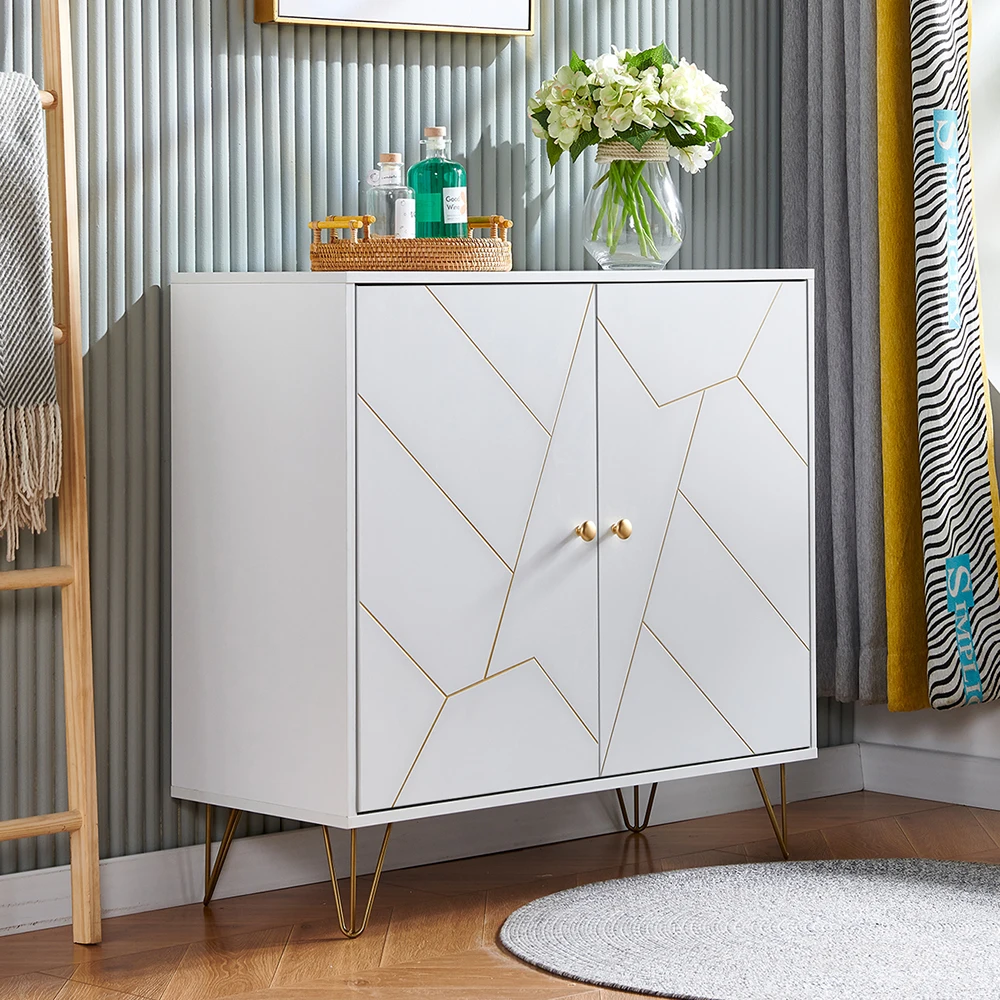 2 Door Sideboard With Golden Hairpin Legs Storage Cabinet Buffets Credenza White