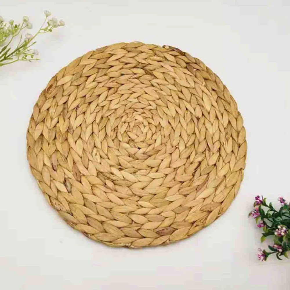 AC23-2 Pack Round Water Hyacinth Placemat,Quality Woven Wicker Table Place Mats,38Cm