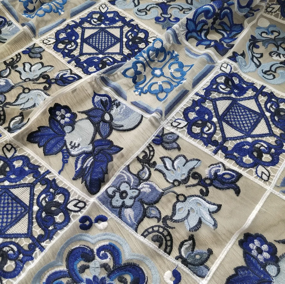 

3D Colored Mesh Embroidered Fabric for Dress Apparel Sewing Curtain Decorative Fabric