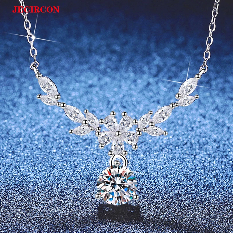 

JECIRCON S925 Sterling Silver Moissanite Necklace for Women Flowers and Wheat Ears Pendant Light Luxury Versatile Fine Jewelry