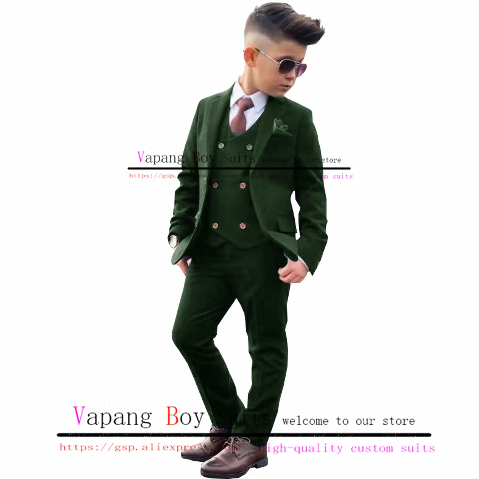 White Boys Suit Jacket Pants Vest 3 Piece Set Wedding Tuxedo Fashion Button Kids 2-16 Years Old Blazer Set