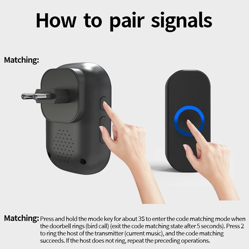 Impermeável campainha sem fio inteligente, Home Door Bell, Controle de Volume Inteligente 4 Nível, 32 Songs