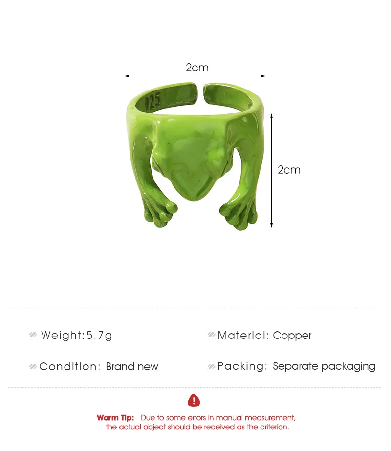 Alloy Metal Frog Animal Green  Adjustable Opening Ring Jewelry for Women Men Minimalist Exaggerate Fashion Cute Gift Party