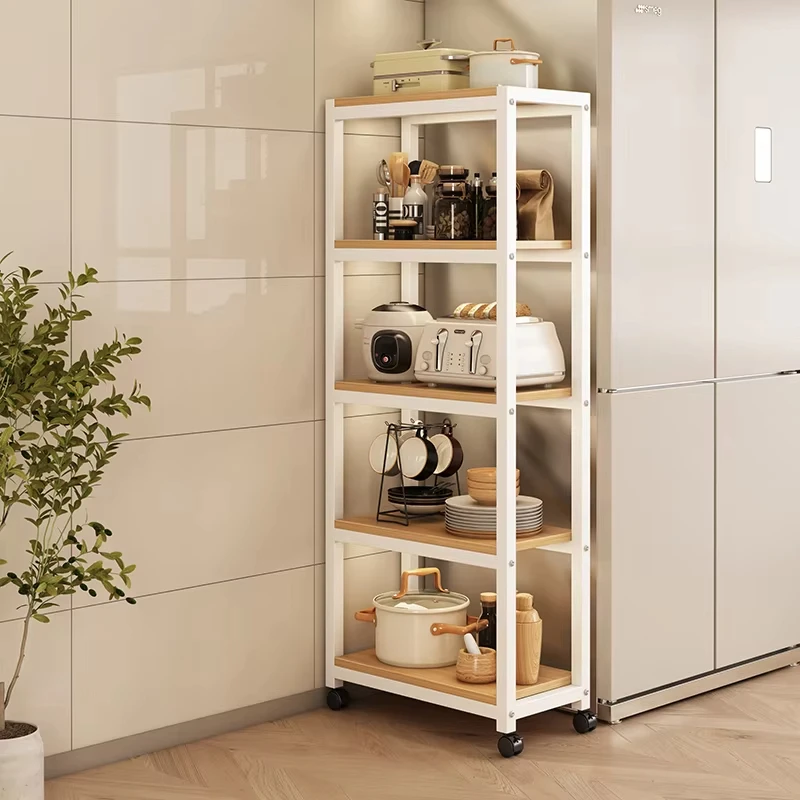 

Tall Ultra-Narrow Gap Storage Cabinet Kitchen Floor Organizer, Small Refrigerator Side Storage Rack, Movable Powder-Coated shelf