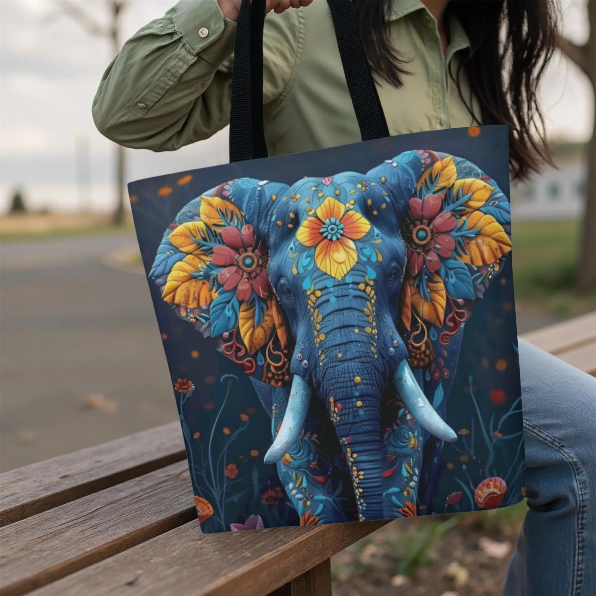 

1 шт. женская сумка через плечо с этническим узором слона, модная сумка-тоут, идеально подходящая для покупок, красочная художественная печать