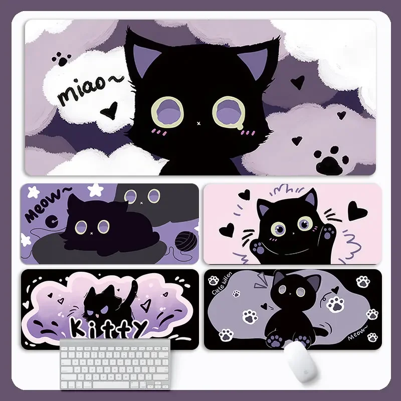 Cartoon Mouse Pad Purple Kitten MousePad Extra Large Desk Pad Girls Office Computer Creative Customized Large Cat Anti Slip Home