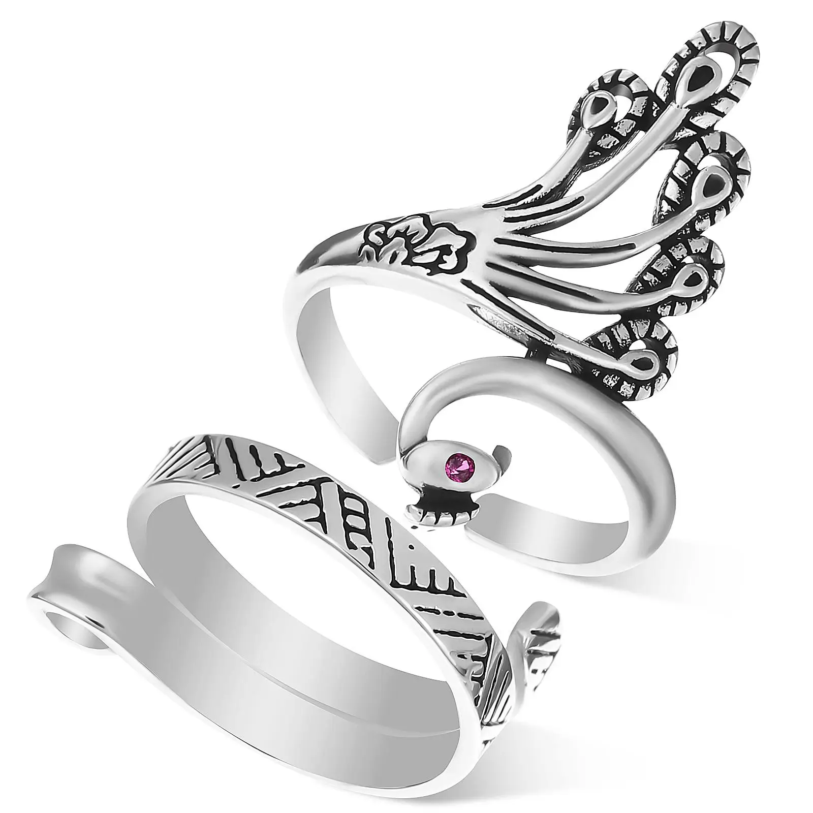 

2 Pcs Copper Crochet Rings Yarn Guide Adjustable Knitting Tool for Fingers Unique Peacock Striped Practical Daily Party Wear