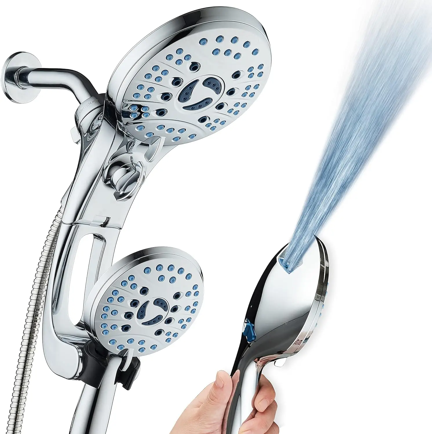 

High Pressure Handheld Shower Head Combo with Adjustable Arm, Anti-clog Nozzles, and Pet Wash - Chrome Finish