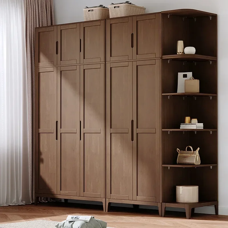 Nordic solid wood two or three door wardrobe with top cabinet corner cabinet log wind small apartment