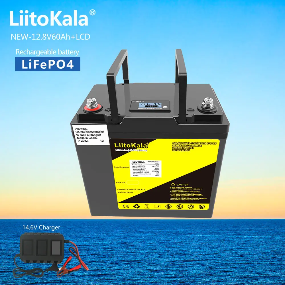 LiitoKala 12V 60Ah LiFePO4 Battery 12.8V Built-in BMS Power Battery For RV Campers Golf Cart Off-Road Off-Grid Solar Wind