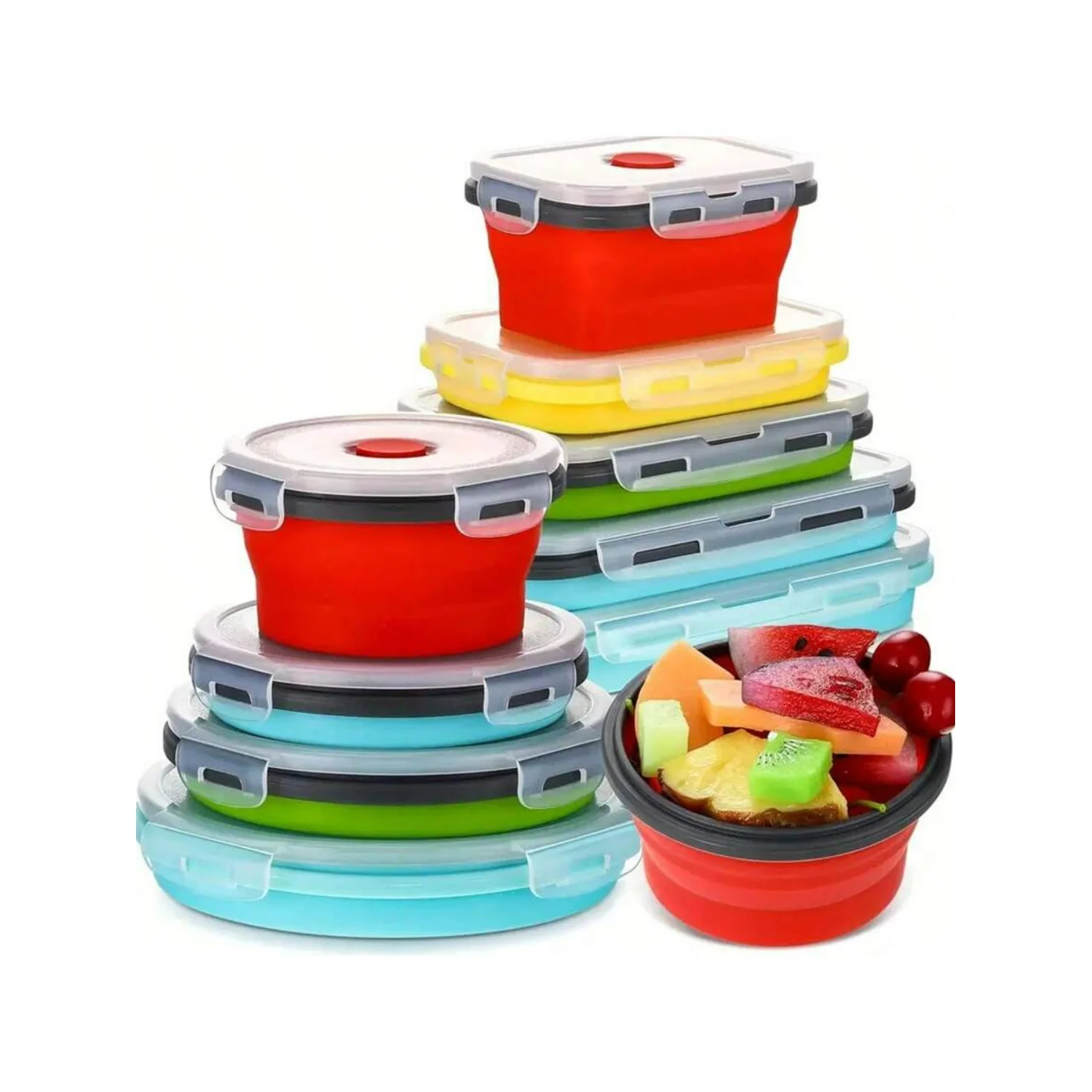 1 Set Of Silicone Lunch Box, 4 Pack, Round & Square Shape, European  Certified , Healthy Silicone  That Has Passed 200°C High-T