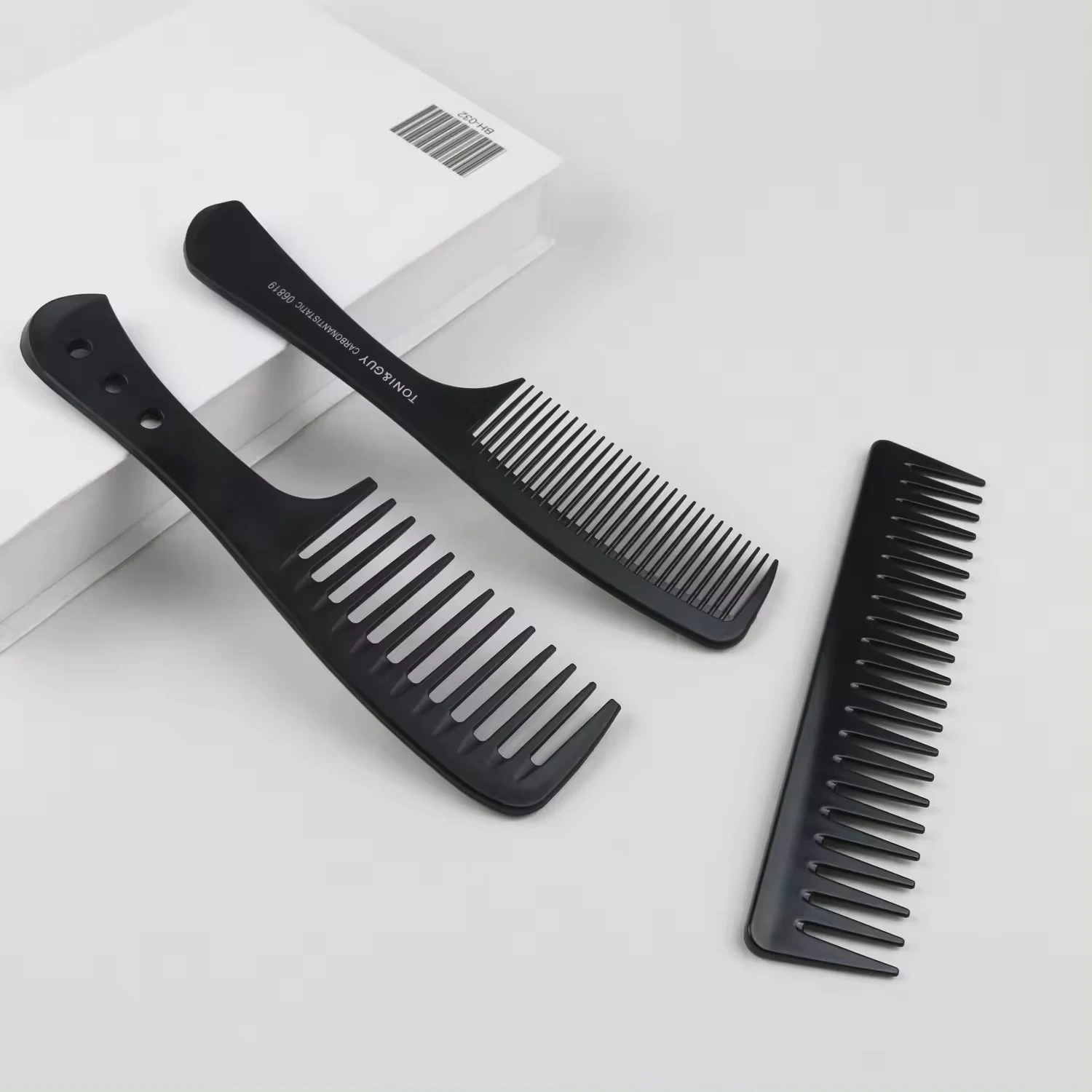 Carbon fiber wide tooth comb Cross Border explosive sharp tail Hair comb Hair Apple Comb Salon highlights Hair comb set black