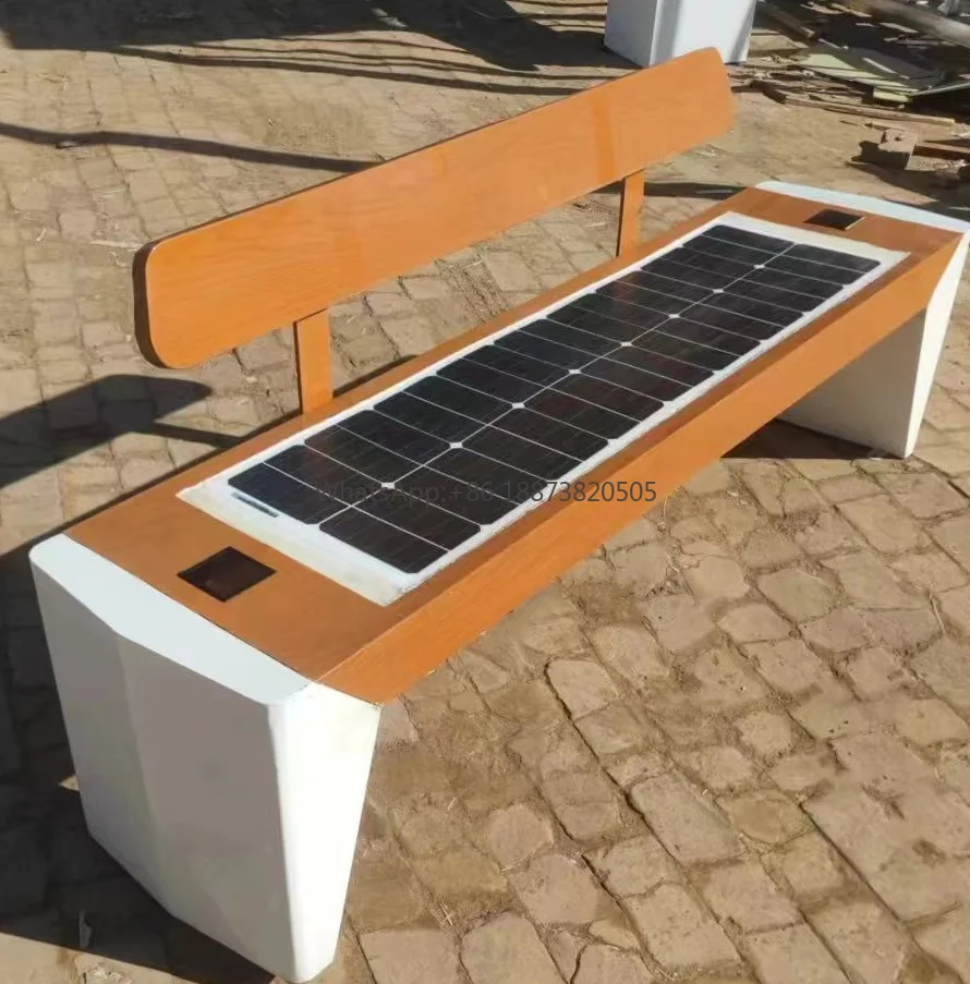 Smart outdoor urban furniture solar power bench with advertising light box for relax