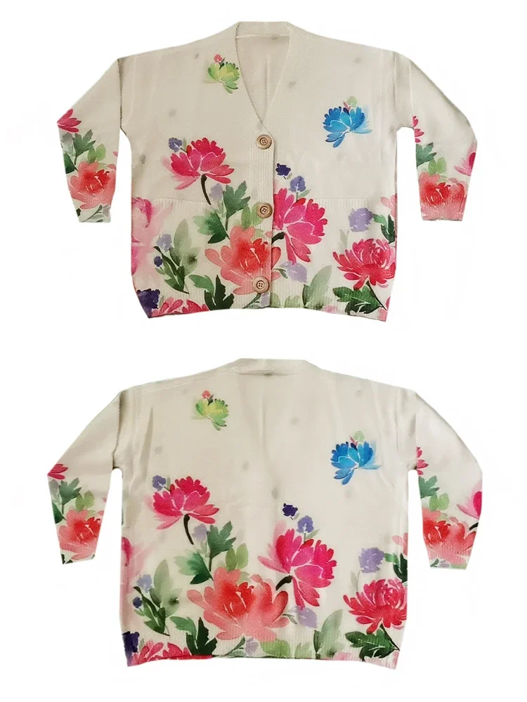 Max LuLu-cárdigans florals para mujer, suéteres holgados, elegantes y cálidos con estampado, prendas de punto informales de lujo coreanas con cuello