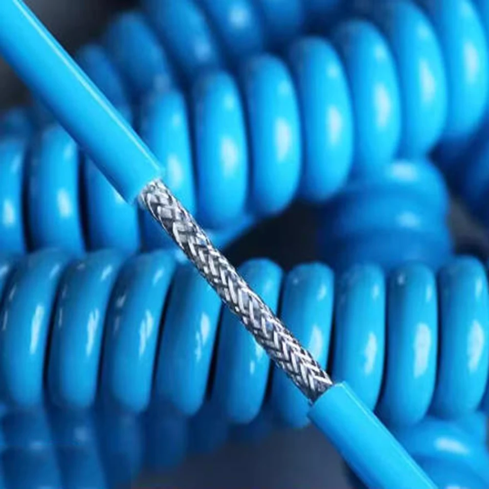 

Professional Spring Wire Spiral PU Extension Cable 4-Core × 0.3mm Blue Oil and Abrasion Resistant, Shielded Spring Line