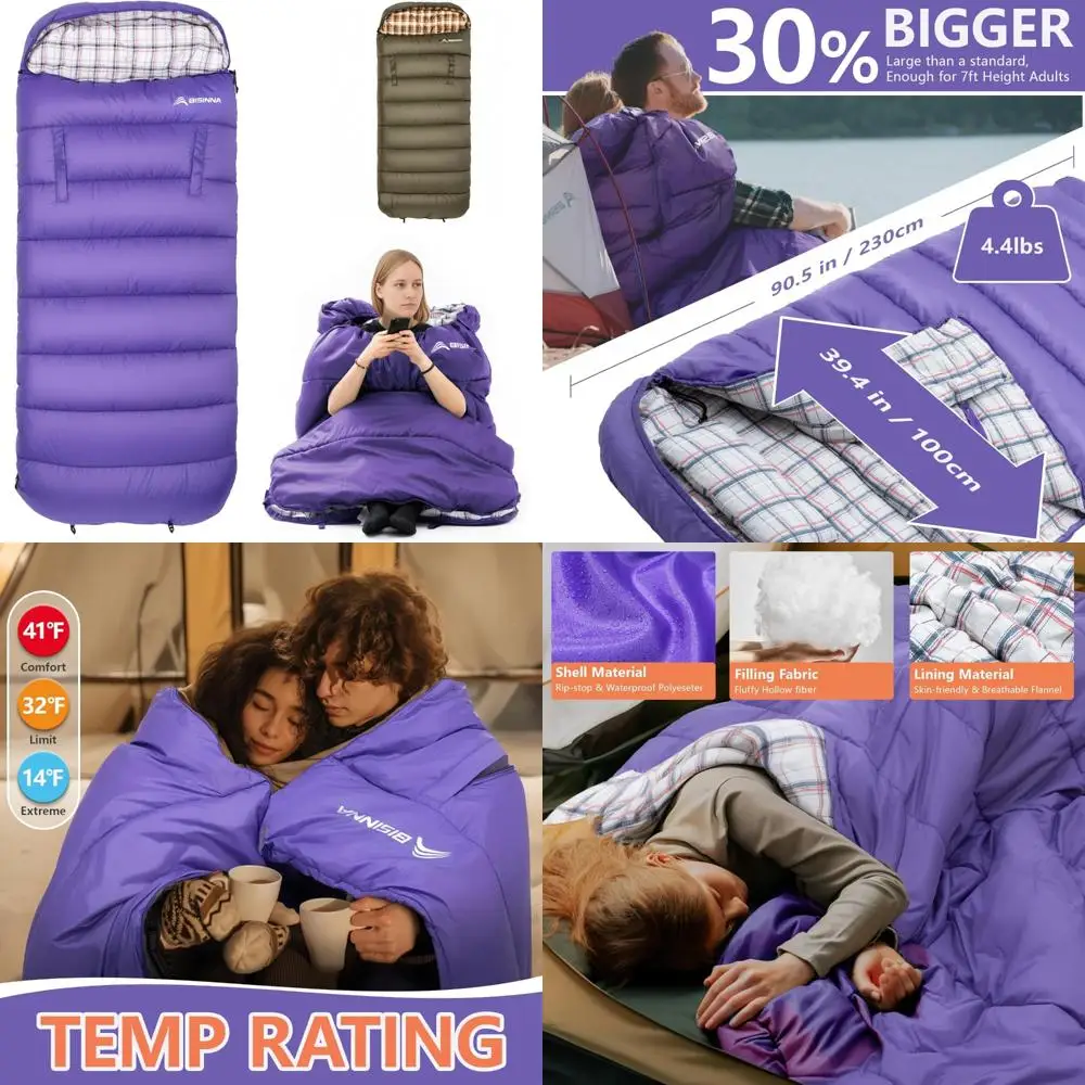 

3-Season Adult Wearable Flannel Sleeping Bag with Pillow, Compressed Sack for Hiking and Camping