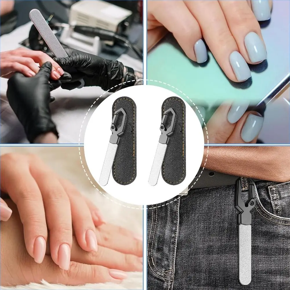 Dubbelzijdige nagelvijlen roestvrij staal met sleutelhanger haak nagels polijstvijl strip dikke nagelverzorgingshulpmiddelen