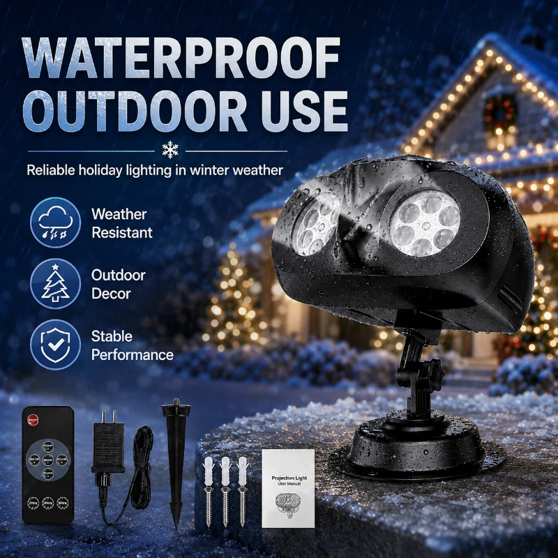 Christmas Waterproof LED Snow Projection Light Dual Head Design Remote Control Outdoor Landscape Light
