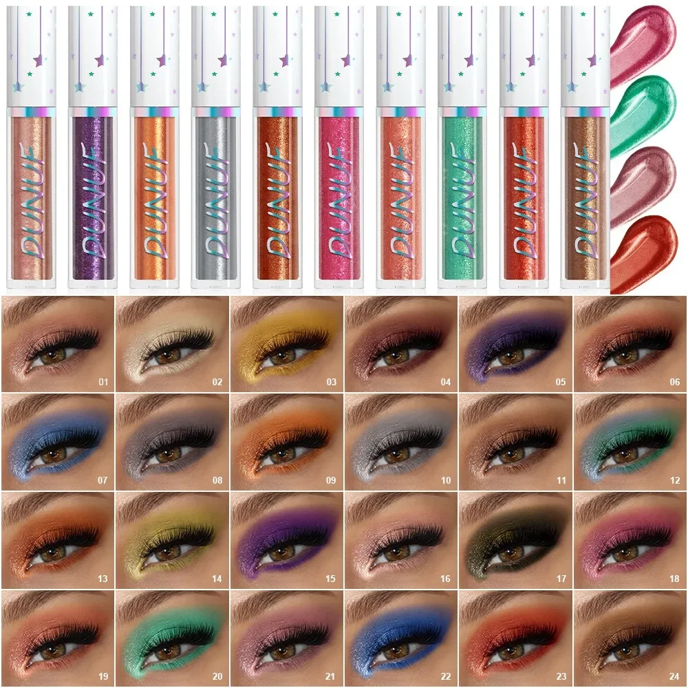 24Color Colorful Eyeshadow Cream Metallic Shimmer Green Purple Eyeshadow Liquid Contour Shadow Stick Waterproof Sparkling Makeup