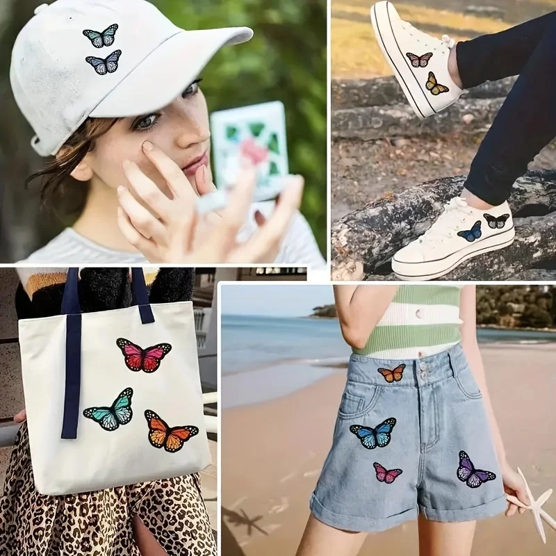 5 Stück zufällige bunte Schmetterlings-gestickte Aufnäher für Kleidung, Jacken, Hüte, Rucksäcke, Jeans und Schuhe – Aufbügelflicken