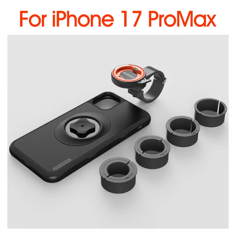 Fiets-/motorfiets telefoonhouder met schokbestendige hoes voor iPhone 17/16/15/14/13/12/11 Pro Max, mountainbike motorfiets stuurhouder