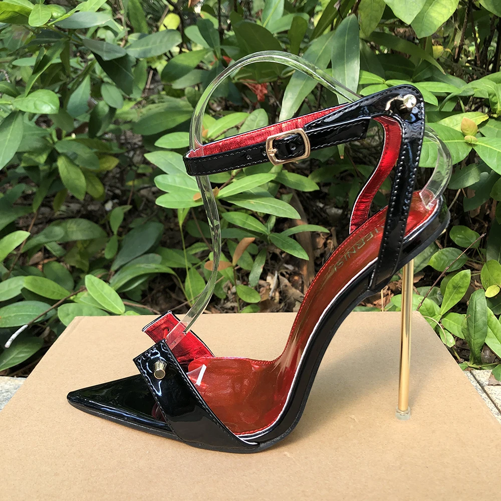 Women 12cm High Heels Sexy Pointy Toe Stilettos Pumps Black Ankle Strap Sandals Fetish Club Party Man Crossdresser Unisex Shoes