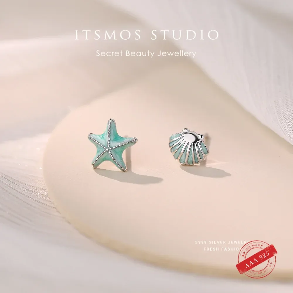 

ITSMOS Ocean Style Starfish Conch Studs S925 Sterling Silver Earrings Lovely Beach Delicate Daily Jewelry for Women girl Gift