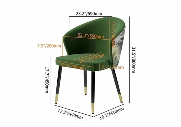 Modern Kitchen Dining Room Green Upholstered Velvet Floral Pattern Dining Chair Retro Bedroom Makeup Chair Arm Chair