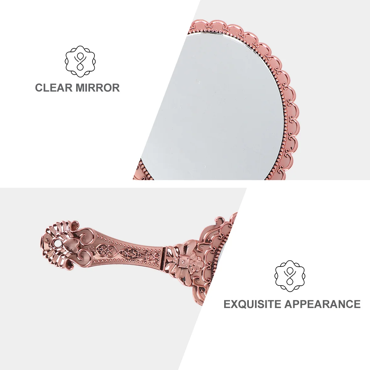 2Pcs Handheld Vintage Makeup Mirror Portable Lightweight Embossed Mirror Decorative Design for Home Travel