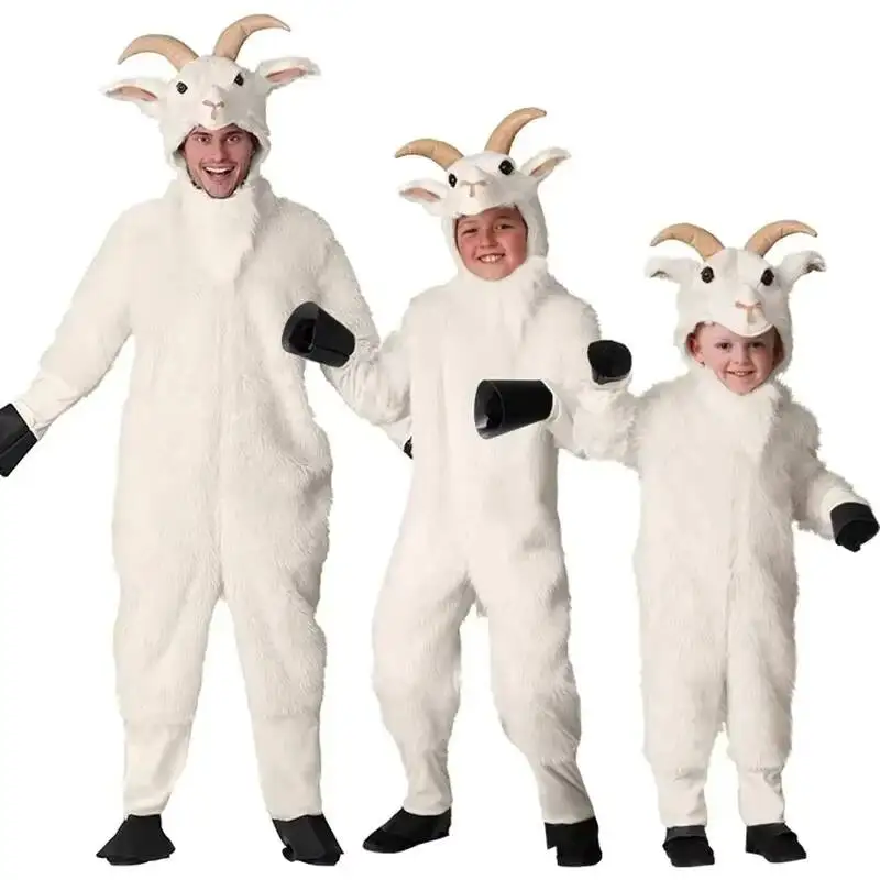 

Animal Costume Kids Halloween Romper White Lamb Sheep Goat Adult Men Costume For Purim Carnival Cosplay